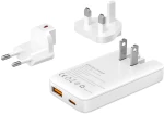 POWERTECH φορτιστής τοίχου PT-1532, EU/UK/CN βύσμα, USB/USB-C, 65W, GaN, λευκός