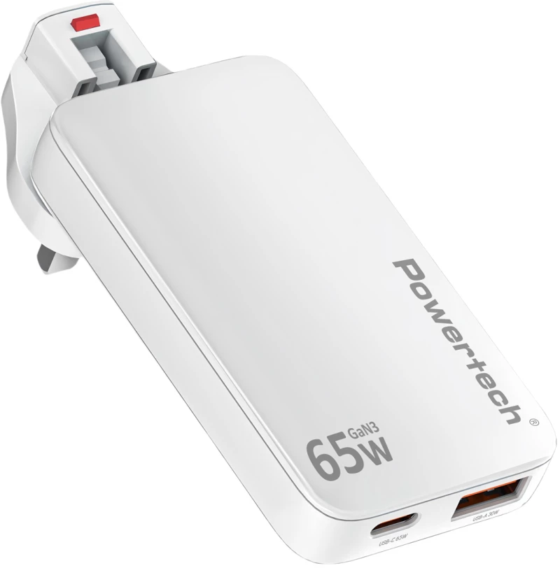 POWERTECH φορτιστής τοίχου PT-1532, EU/UK/CN βύσμα, USB/USB-C, 65W, GaN, λευκός