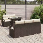 vidaXL Σετ Καναπέ με μαξιλάρι 6 pcs Καφέ και κρεμ συνθετικό ρατάν
