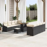 vidaXL Σετ Καναπέ Κήπου με μαξιλάρι 11 pcs Μαύρο Πολυ ράταν