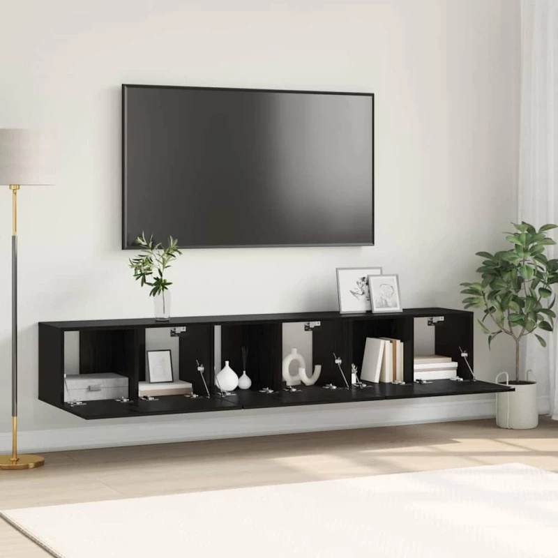 vidaXL Σετ επίπλου τηλεόρασης Επιτοίχιο 3 pcs Μαύρο 60 x 30 x 30 cm