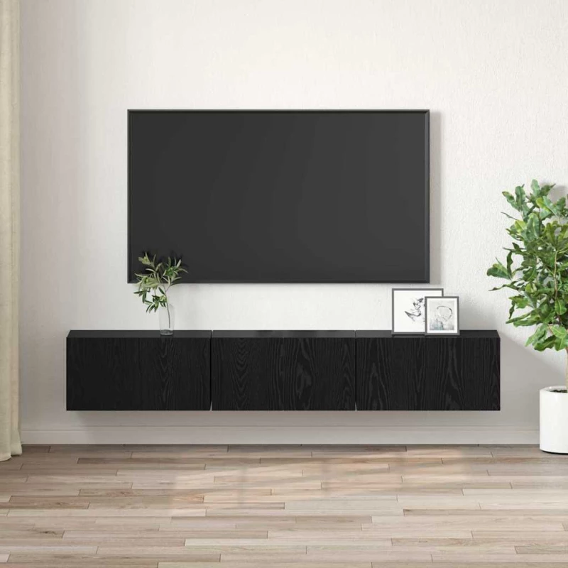vidaXL Σετ επίπλου τηλεόρασης Επιτοίχιο 3 pcs Μαύρο 60 x 30 x 30 cm