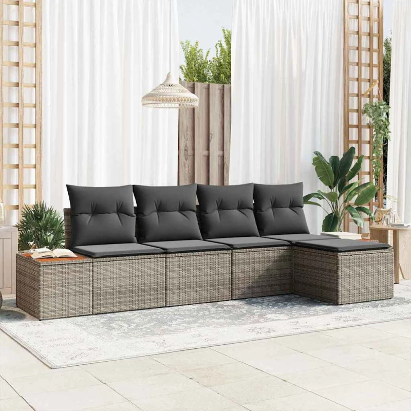 vidaXL Σετ Καναπέ Κήπου με μαξιλάρι 5 pcs Γκρι Πολυ Ρατάν