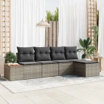 vidaXL Σετ Καναπέ Κήπου με μαξιλάρι 5 pcs Γκρι Πολυ Ρατάν