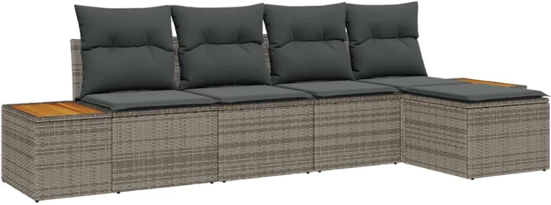 vidaXL Σετ Καναπέ Κήπου με μαξιλάρι 5 pcs Γκρι Πολυ Ρατάν