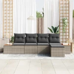 vidaXL Σετ Καναπέ Κήπου με μαξιλάρι 5 pcs Γκρι Πολυ Ρατάν
