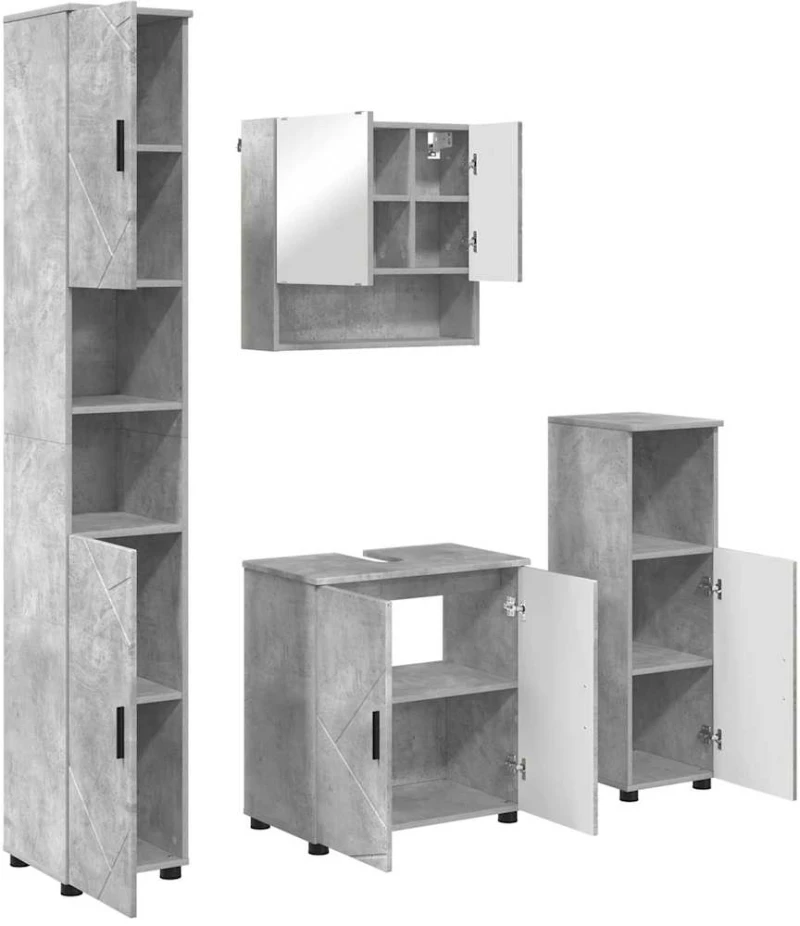 vidaXL Σετ Επίπλων Μπάνιου Επιτοίχιο με πόρτα 4 pcs Σκυρόδεμα Γκρι