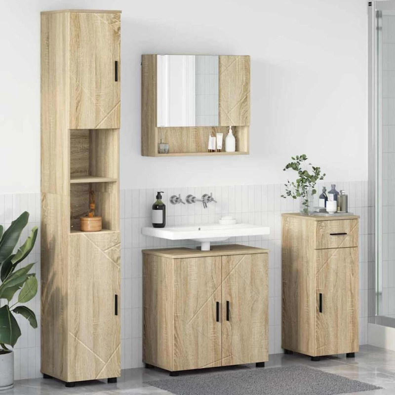 vidaXL Σετ Επίπλων Μπάνιου με συρτάρι Επιτοίχιο 4 pcs Δρύς Sonoma