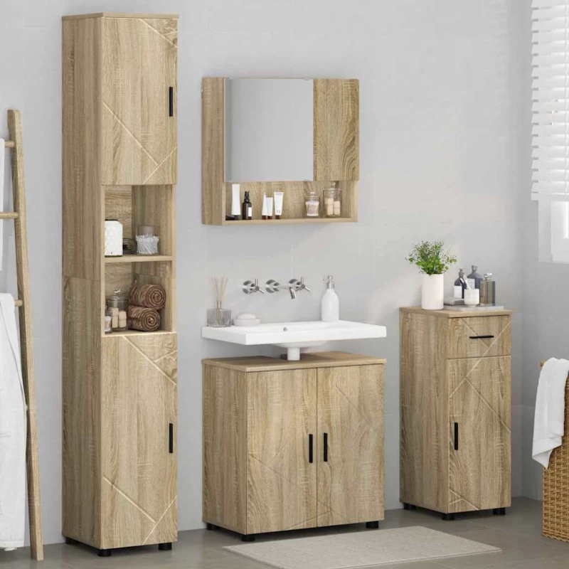 vidaXL Σετ Επίπλων Μπάνιου με συρτάρι Επιτοίχιο 4 pcs Δρύς Sonoma