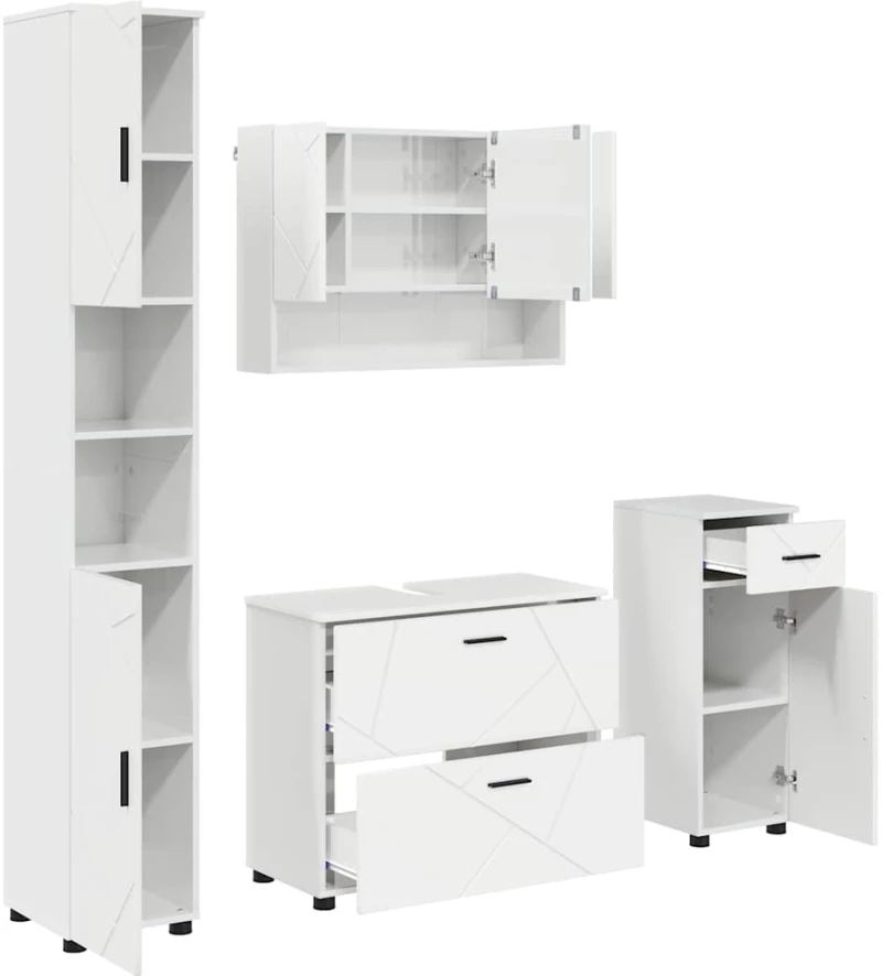 vidaXL Σετ Επίπλων Μπάνιου με συρτάρι 4 pcs Υψηλής γυαλάδας λευκό