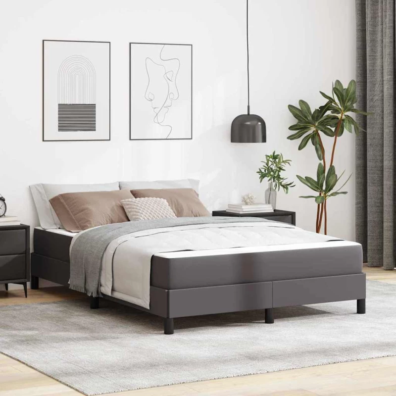 vidaXL Σκελετός Κρεβατιού με στρώμα Γκρι 140 x 190 cm ύφασμα