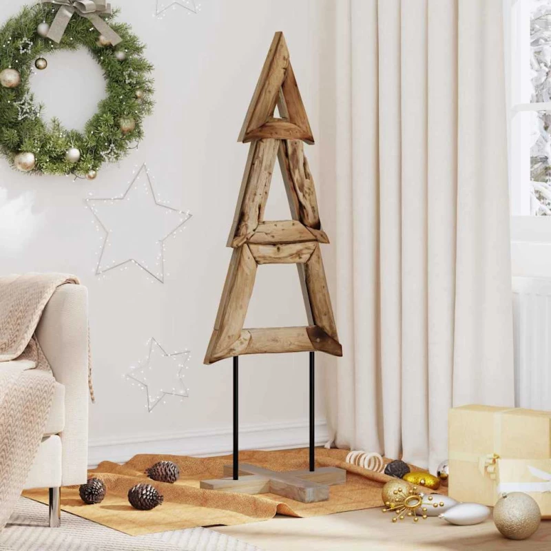 vidaXL Χριστουγεννιάτικο Δέντρο με βάση Καφέ 120 cm Μασίφ ξύλο teak