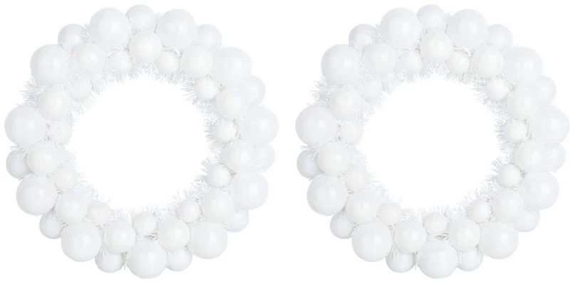 vidaXL Χριστουγεννιάτικα Στεφάνια Μπάλλας 2 pcs Λευκό 33 x 33 x 7 εκ.