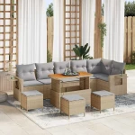 vidaXL Σετ Καναπέ Κήπου με αποθήκευση 10 pcs Μπεζ Πολυ ράταν