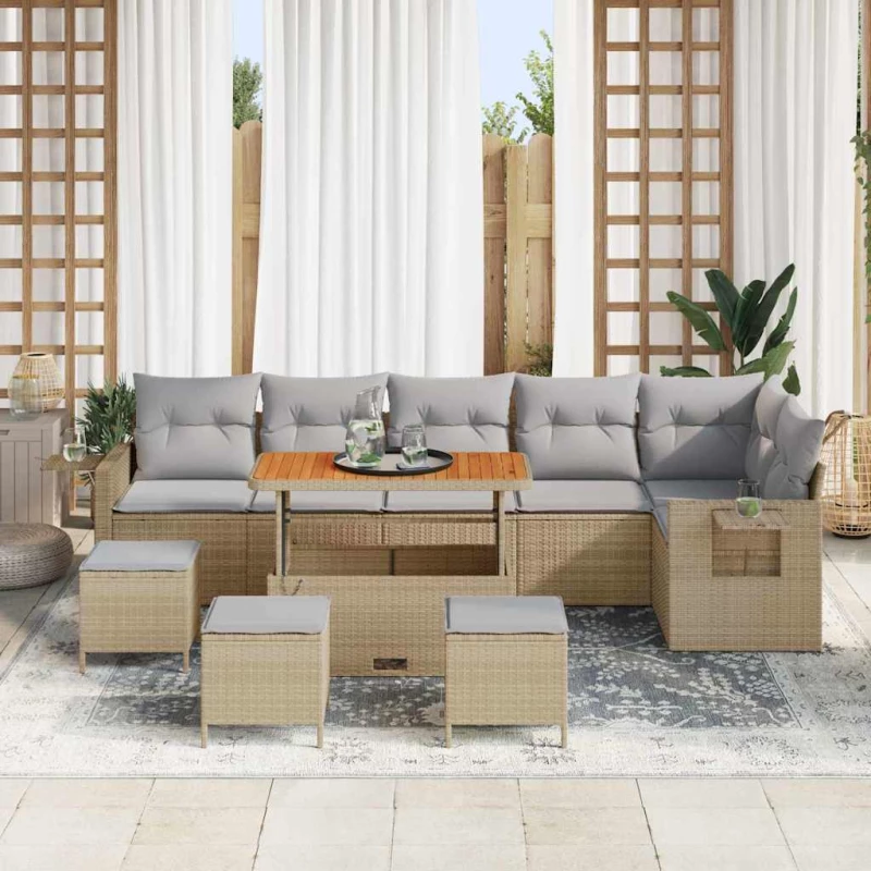vidaXL Σετ Καναπέ Κήπου με αποθήκευση 10 pcs Μπεζ Πολυ ράταν