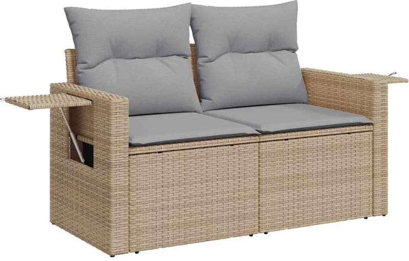 vidaXL Σετ Καναπέ Κήπου με αποθήκευση 10 pcs Μπεζ Πολυ ράταν