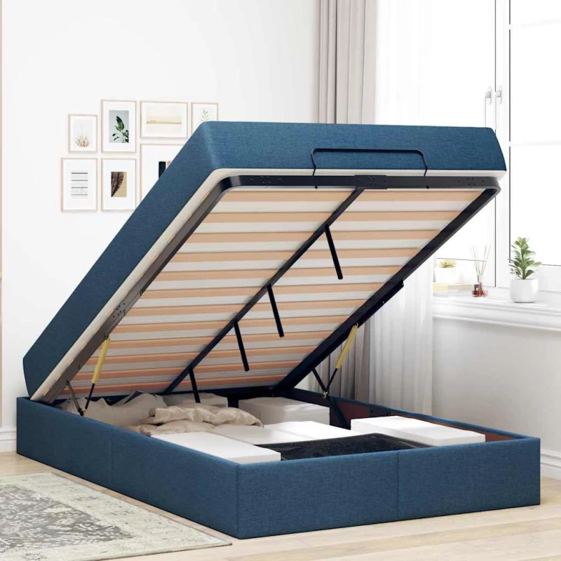 vidaXL Σκελετός Κρεβατιού με στρώμα Μπλε 120 x 190 cm ύφασμα