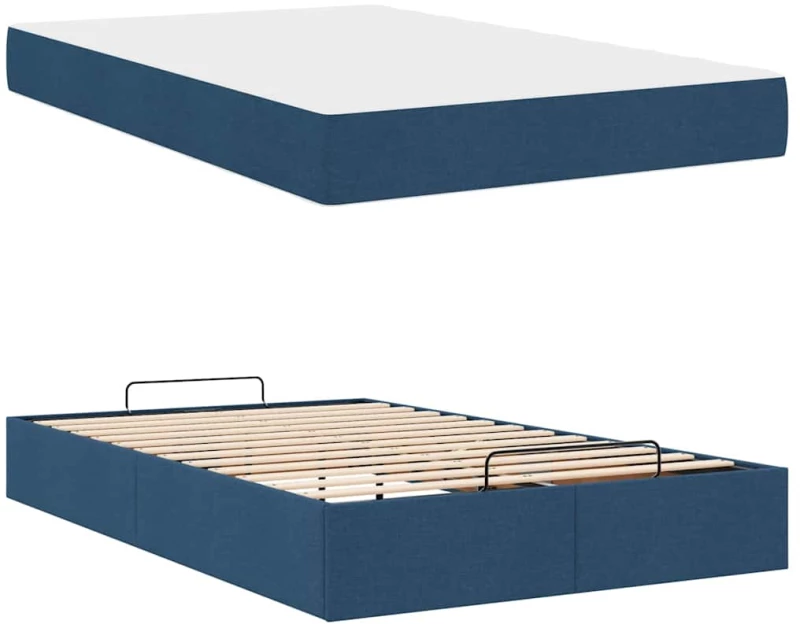 vidaXL Σκελετός Κρεβατιού με στρώμα Μπλε 120 x 190 cm ύφασμα