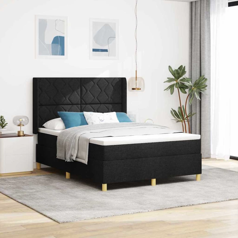 vidaXL Κρεβάτι με ελατήρια με στρώμα Μαύρο 140 x 190 cm ύφασμα