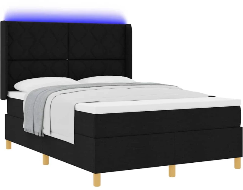 vidaXL Κρεβάτι με ελατήρια με στρώμα Μαύρο 140 x 190 cm ύφασμα