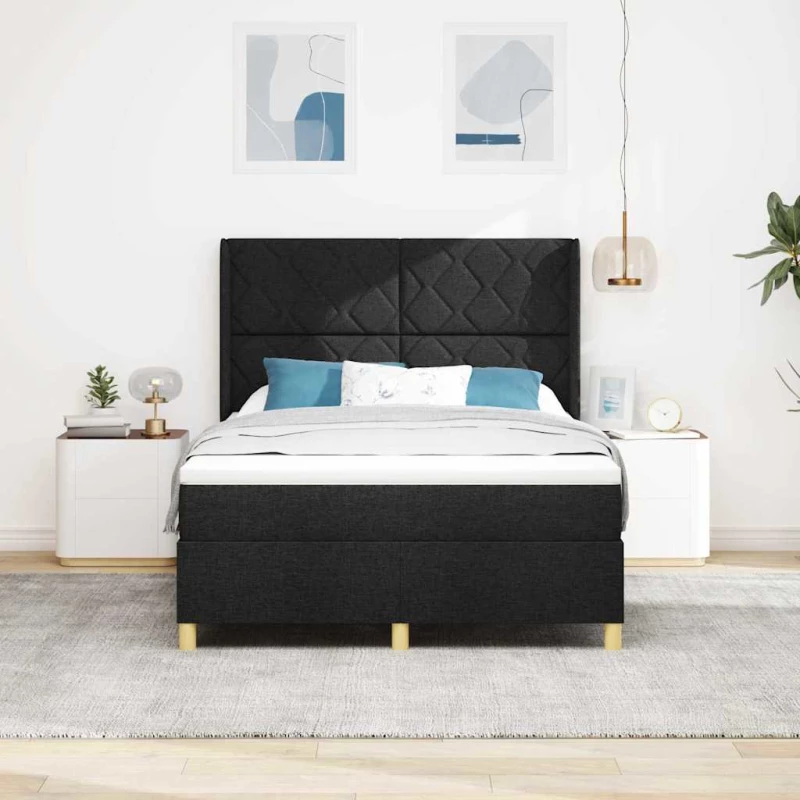 vidaXL Κρεβάτι με ελατήρια με στρώμα Μαύρο 140 x 190 cm ύφασμα