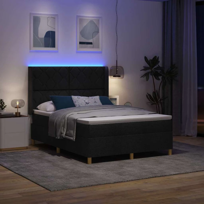 vidaXL Κρεβάτι με ελατήρια με στρώμα Μαύρο 140 x 190 cm ύφασμα