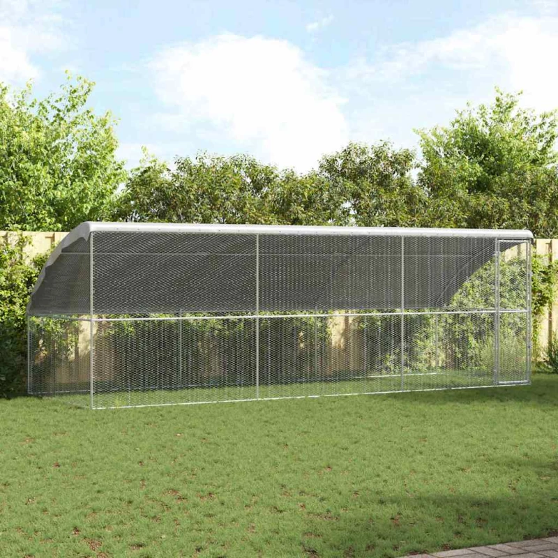 vidaXL Κλουβί για κότες Ασημί 600 x 200 x 198.5 εκ