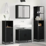vidaXL Σετ Επίπλων Μπάνιου με ράφι 3 pcs Μαύρη Οξυά Επεξεργασμένο ξύλο
