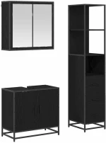 vidaXL Σετ Επίπλων Μπάνιου με ράφι 3 pcs Μαύρη Οξυά Επεξεργασμένο ξύλο
