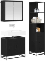 vidaXL Σετ Επίπλων Μπάνιου με ράφι 3 pcs Μαύρη Οξυά Επεξεργασμένο ξύλο