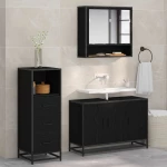 vidaXL Σετ Επίπλων Μπάνιου με ράφι 3 pcs Μαύρη Οξυά Επεξεργασμένο ξύλο