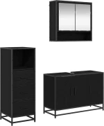 vidaXL Σετ Επίπλων Μπάνιου με ράφι 3 pcs Μαύρη Οξυά Επεξεργασμένο ξύλο