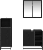 vidaXL Σετ Επίπλων Μπάνιου με ράφι 3 pcs Μαύρη Οξυά Επεξεργασμένο ξύλο