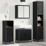 vidaXL Σετ Επίπλων Μπάνιου με ράφι 4 pcs Μαύρη Οξυά Επεξεργασμένο ξύλο