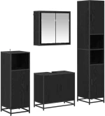 vidaXL Σετ Επίπλων Μπάνιου με ράφι 4 pcs Μαύρη Οξυά Επεξεργασμένο ξύλο