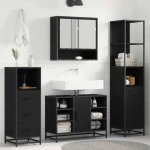 vidaXL Σετ Επίπλων Μπάνιου με ράφι 3 pcs Μαύρη Οξυά Επεξεργασμένο ξύλο