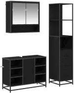 vidaXL Σετ Επίπλων Μπάνιου με ράφι 3 pcs Μαύρη Οξυά Επεξεργασμένο ξύλο