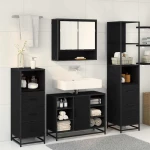 vidaXL Σετ Επίπλων Μπάνιου με ράφι 3 pcs Μαύρη Οξυά Επεξεργασμένο ξύλο