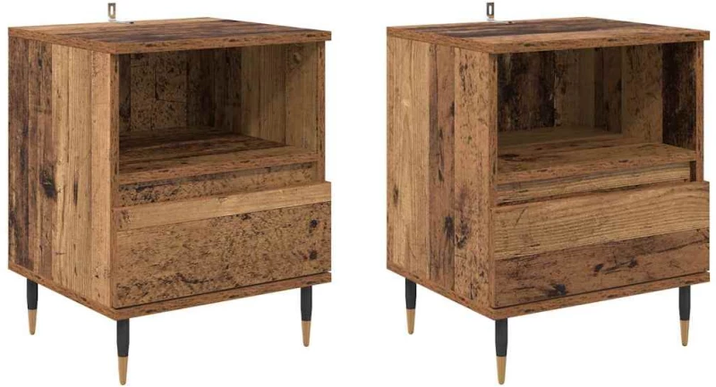 vidaXL Κομοδίνο 2 pcs Παλαιό ξύλο 40 x 35 x 50 εκ. Επεξεργασμένο ξύλο