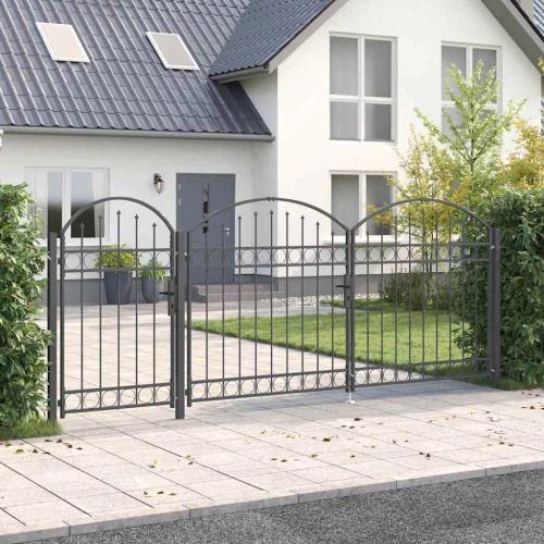 vidaXL Πύλη Κήπου με Καμπύλη Κορυφή Γκρι 400 x 100 cm Ατσάλι