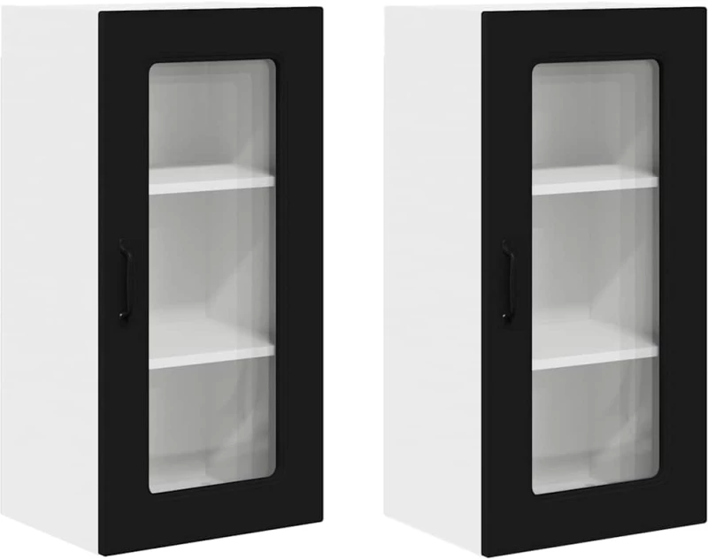 vidaXL Κρεμαστό ντουλάπι κουζίνας με ράφι 2 pcs Μαύρο 40 x 31 x 80 εκ.