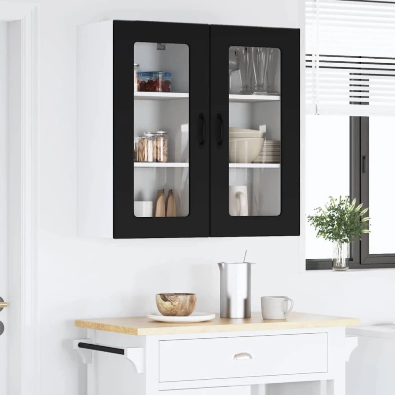 vidaXL Κρεμαστό ντουλάπι κουζίνας με ράφι 2 pcs Μαύρο 40 x 31 x 80 εκ.