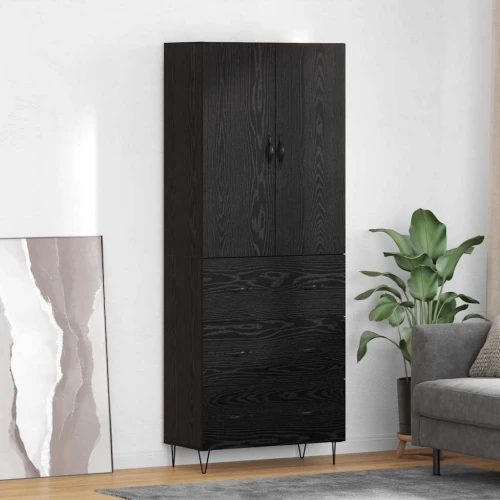 vidaXL Highboard με συρτάρι 2 pcs Μαύρη Οξυά Μηχανική ξυλεία και γυαλί
