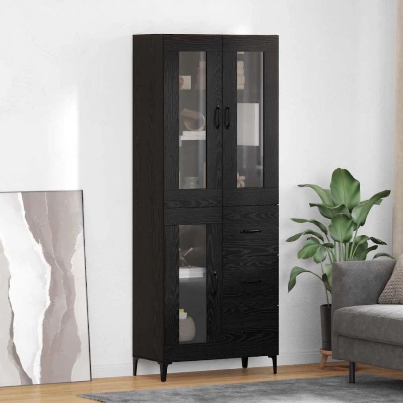 vidaXL Highboard Μαύρη Οξυά 69,5 x 34 x 180 εκ. Επεξεργασμένο ξύλο