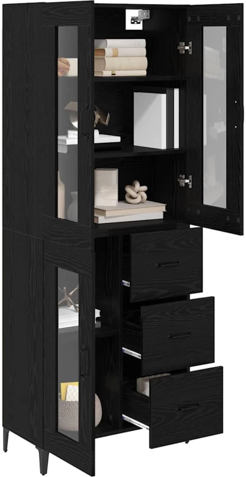 vidaXL Highboard Μαύρη Οξυά 69,5 x 34 x 180 εκ. Επεξεργασμένο ξύλο