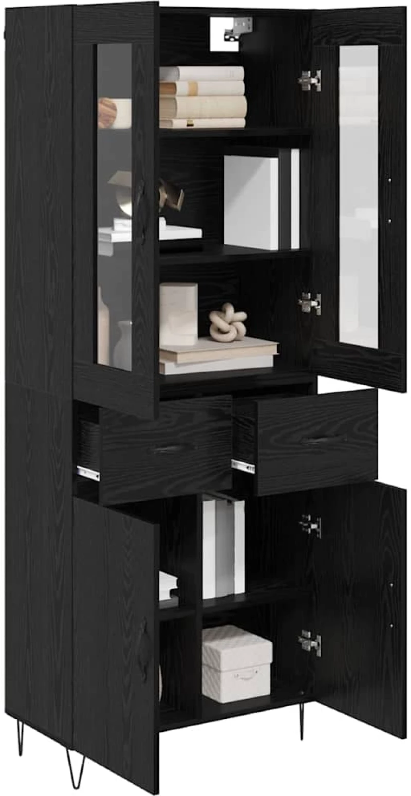 vidaXL Highboard Μαύρη Οξυά 69,5 x 34 x 180 εκ. Επεξεργασμένο ξύλο