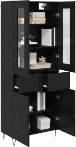 vidaXL Highboard Μαύρη Οξυά 69,5 x 34 x 180 εκ. Επεξεργασμένο ξύλο