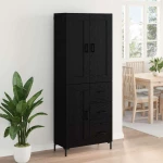 vidaXL Highboard με συρτάρι 2 pcs Μαύρη Οξυά Επεξεργασμένο ξύλο