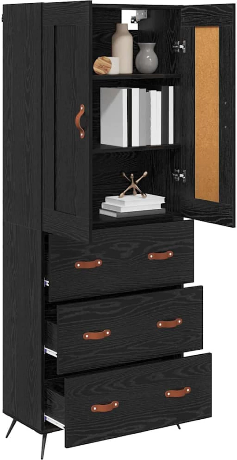 vidaXL Highboard Μαύρη Οξυά 69,5 x 34 x 180 εκ. Επεξεργασμένο ξύλο