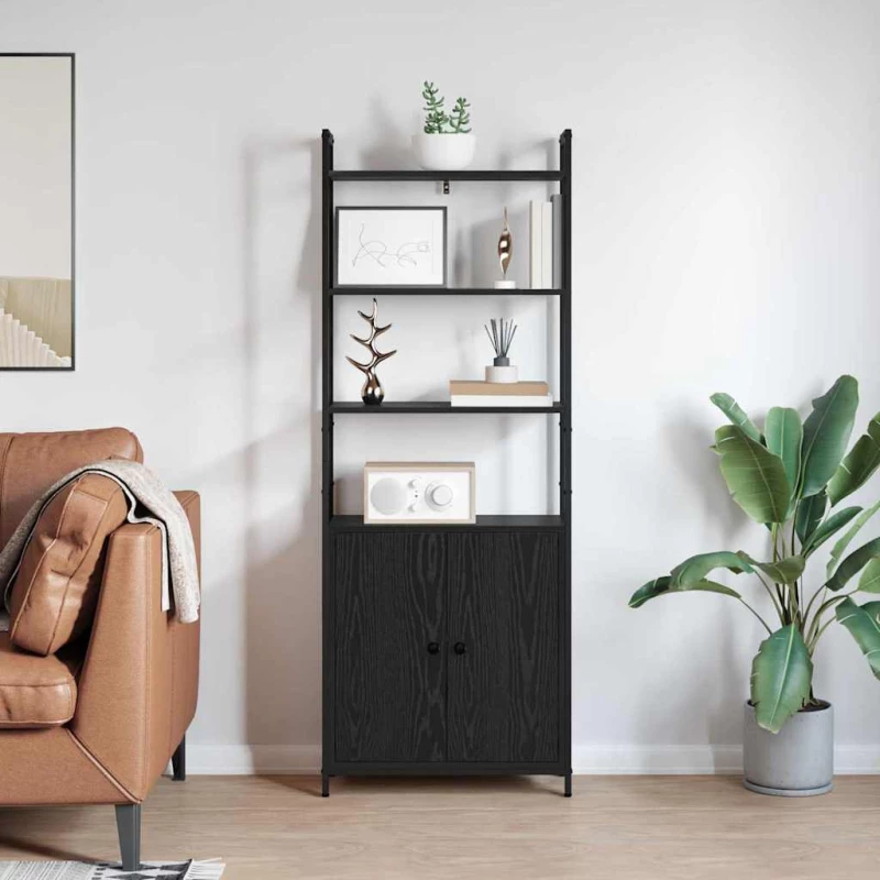 vidaXL Βιβλιοθήκη Μαύρη Οξυά 60 x 24 x 161 εκ Επεξεργασμένο ξύλο